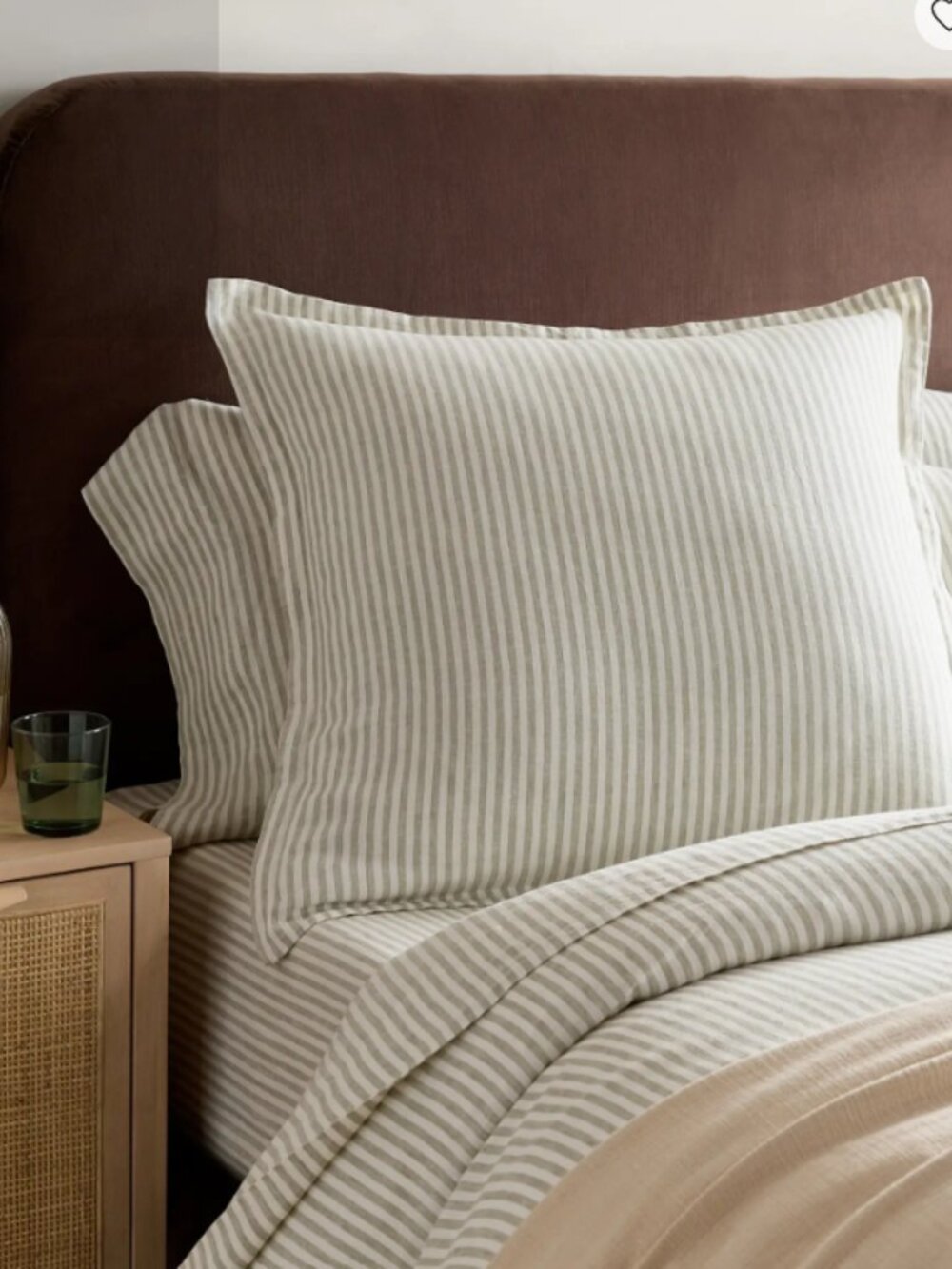 Quince European Linen Euro Sham Willowleaf/White Stripe NEW